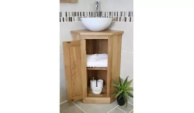 Bathroom Sink Unit Vanity Cabinet Oak Corner Unit With Basin Tap And Plug • £179