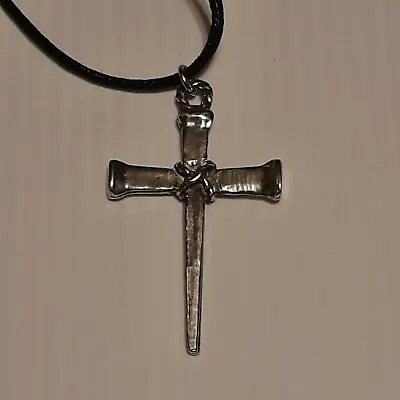 NAIL CROSS Pewter Pendant Charm / 26  Adjustable Necklace U.S.A. • $10.79