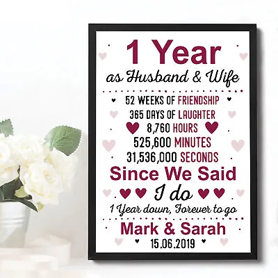 1st 2nd 3rd 4th 5th 10th 20th 25th Wedding Anniversary Print Gift Husband Wife • £4.99