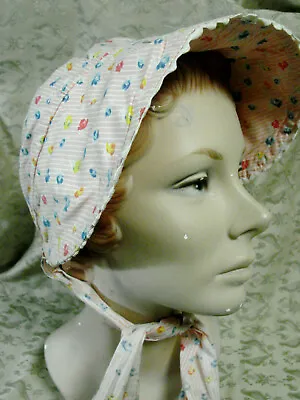 Vintage 30s Hat Bonnet Cotton Floral Print GC S Pink • $22.99