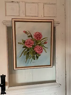 Vintage Floral Roses Signed Oil Painting • $89