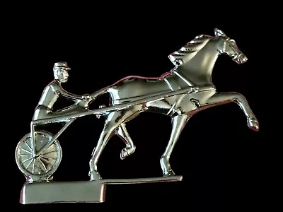 Vtg 1940s Auto Hood Ornament Horse & Jockey Sulky Chrome Mascot 8”x4.5” Pristine • $77.95