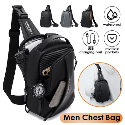 $25.49 • Buy Outdoor Men Chest Sling Bag Shoulder Backpack Cross Body Satchel Travel USB Port