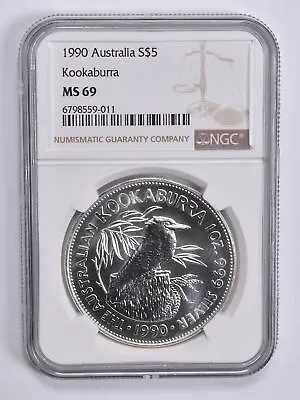 MS69 1990 Australia 5 Dollars Kookaburra 1 Oz Silver NGC Brown Lbl • $129.95