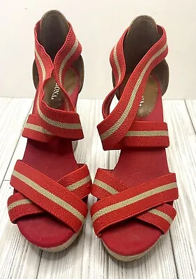 MERONA Wedge Shoes Target Merona Red Canvas Platform Sandal Size 6.5 • $13