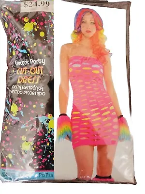 Amscan Electric Dance Party CutOut Dress Costume Pink 80s Rockstar Club One Size • $16.99