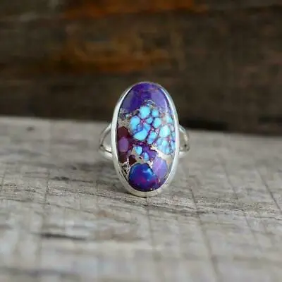 Purple Copper Turquoise Gemstone 925 Sterling Silver Ring All Size • $15.96