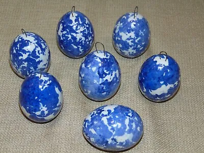 Vintage Blue Spreckle Easter Eggs Glazed Ceramic  Lot Of 7 With Hangers • $12