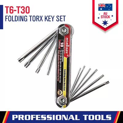 T6-T30 Folding Torx Star Key Set Portable Wrench Tool Chrome Vanadium Steel  Au • $8.99