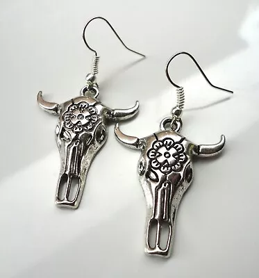 Native American Cow Skull Buffalo Charm Earrings Western Country Style • £4.49