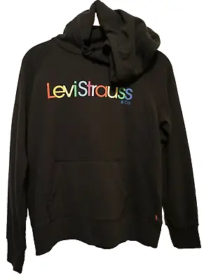 LEVIS HOODIE Women Small Levi Strauss & Co Logo Black Pullover Sweatshirt NEW • $15.99