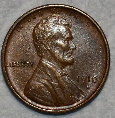 About Uncirculated 1910-S Lincoln Cent Lustrous Chocolate-Brown Specimen. • $10.50