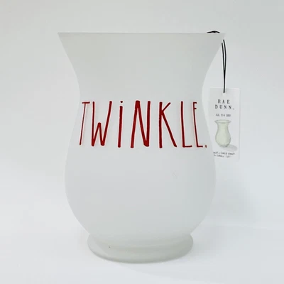 $19.95 • Buy NEW Rae Dunn 2017 RED TWINKLE Frosted Glass Hurricane Lamp Candle Holder Vase 8 