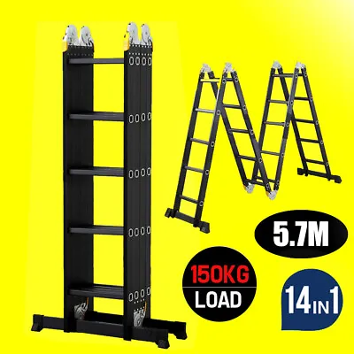 5.7M 14in1 Multi Purpose Folding Telescopic Aluminium Ladder Multi Function Step • £139.97