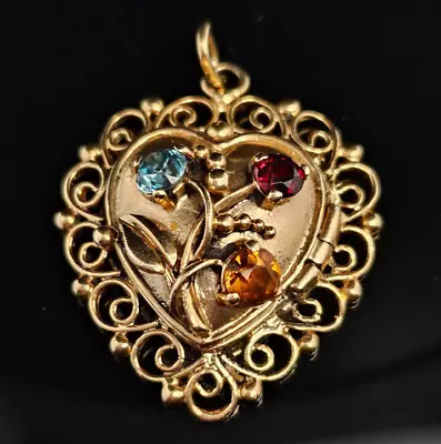 Vintage 14K Gold ~JeWeLeD HEART PICTURE LOCKET~ Charm Pendant Topaz Garnet • $789