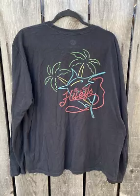 Men's Mad Hueys T-Shirt Black Spell-Out LS 2XL Double Side Cotton Crew Logo Sun • $12.49