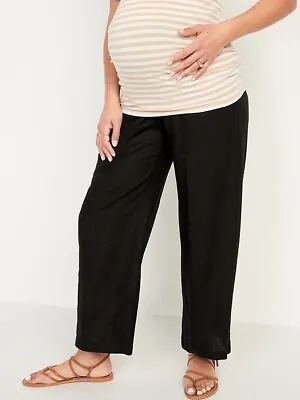 Old Navy MATERNITY Roll-Waist Wide-Leg Linen Blend Pants Size XL- Black- NWT • $13.92