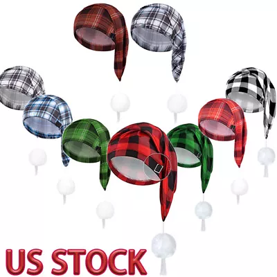 US Men's Night Sleeping Cap Adjustable Hat Plaid With Pom Ball Christmas Party • $7.90