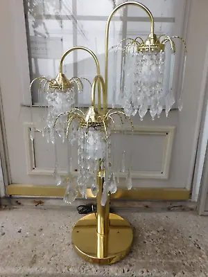 GORGEOUS VINTAGE 1960s-70s BRASS AND CRYSTALS TALL 33 1/4  LAMP • $125