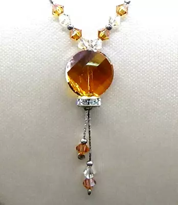 Vintage Mexico 925 Sterling Silver Peach Apricot Crystal Lariat Necklace-Nice! • £25.99