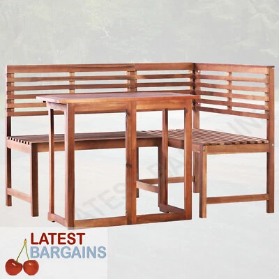 $428.14 • Buy 2 Pc Wooden Table & Corner Bench Seat Set Bistro Setting Outdoor Furniture Patio