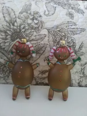 Vintage Marshall Fields Gingerbread Girl Christmas Ornaments Pair Blown Glass • $12.50