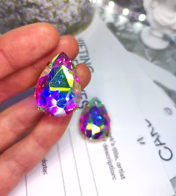 £3.49 • Buy Water Drop Teardrop Sew On Glass Crystals Gems Clear AB Gold Claw 19x27 Mm 2 Pcs
