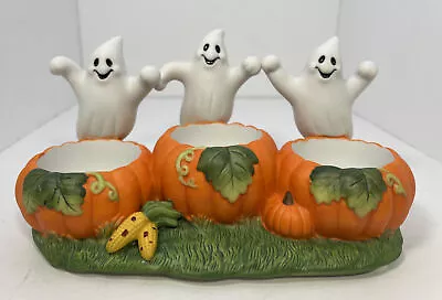 PartyLite Halloween Ghost Pumpkin Trio Tealight Candle Holder • $26.98