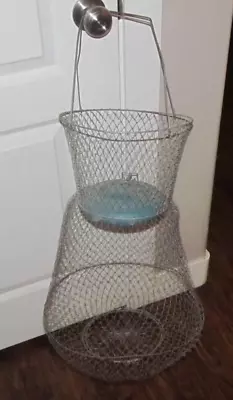 Vintage Fish Hanging Basket Collapsible Wire Net Fishing Gear Nautical Decor • $50