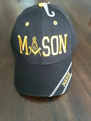 BLACK MASONIC CAP SQUARE & COMPASS With MASON Across The Front HAT • $8.88