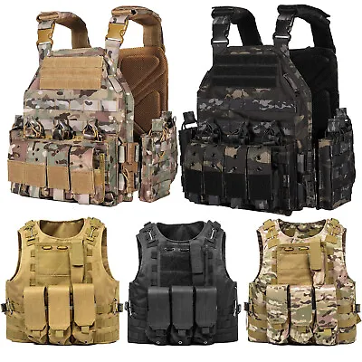 Military Tactical Vest Molle Quick Release Police Combat Assault Plate Carrier • $34.19