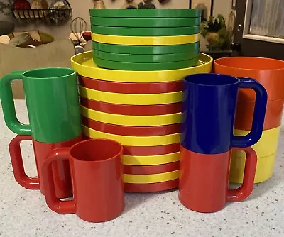 Heller Massimo Vignelli 28 Piece Rainbow Dining Set MCM Vintage Plastic Melamine • $210