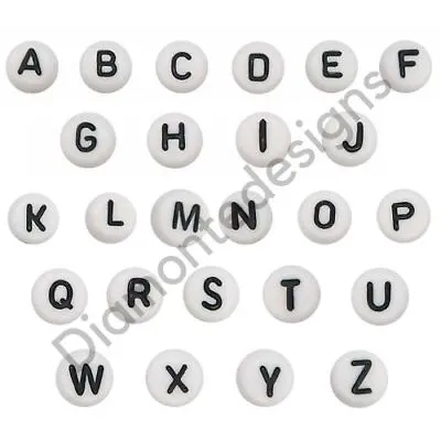 50 Pcs WHITE Acrylic Single Letter Coin Beads A - Z Disc Alphabet Bead 7mm  AA01 • £1.49