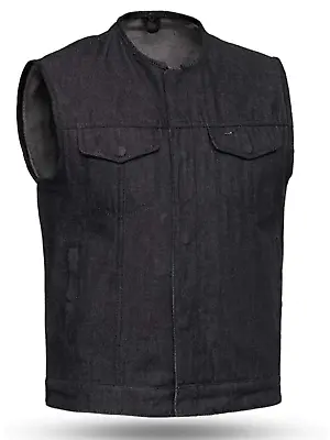 Motorcycle Mens Denim Biker Club Style Riding BlackDenim Vest W/ Concealed Carry • $49.99