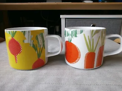2 X Habitat ‘Helga’ Root Vegetable Design Porcelain Mugs • £5.50