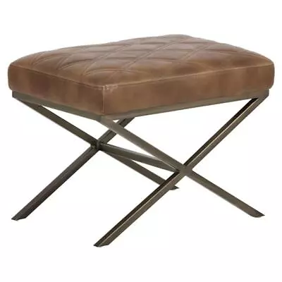 Maklaine 23.5  Mid-Century Faux Leather Bench In Tobacco Tan • $418.62