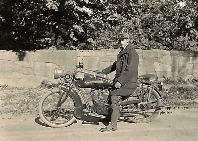 $5.48 • Buy 1900s Vintage Indian Motorcycle PHOTO Early Bike & Young Man Rider Cool Pic