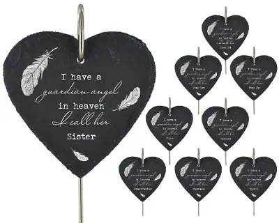 Grave Stick Marker Guardian Angel Feather Ornament Memorial Slate Plaque Family • £12.99
