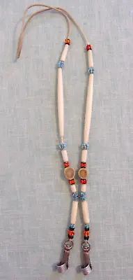 Vintage Native American Drilled Bone Antler & Gless Bead Lanyard • $15