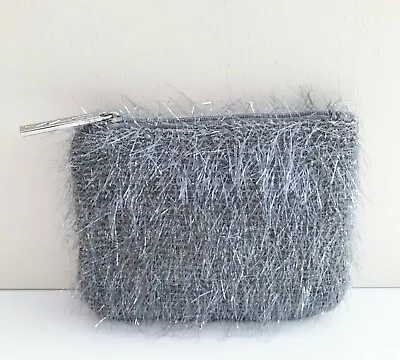 MAC Grey Fluffy Tinsel Makeup Cosmetic Bag / Pouch / Case Brand New! • $14.95