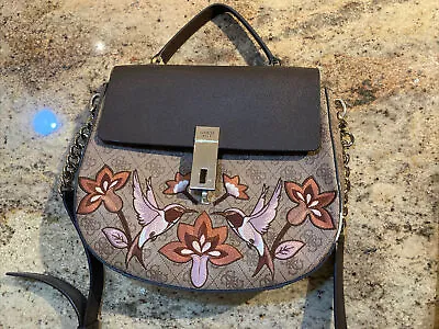 $74.75 • Buy Guess Embroidered Humming Bird & Flower Floral Chain Shoulder Bag Handbag Purse