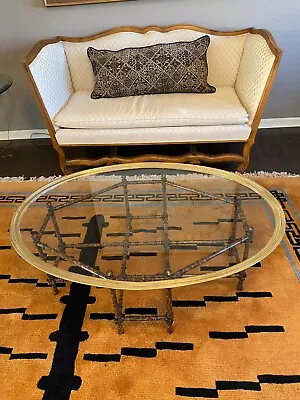 Baker Furniture Glass/Brass Faux Bamboo Oval Coffee Table • $450