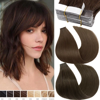 £23.28 • Buy Thick Tape In 100% Real Human Hair Extensions Seamless Skin Weft Hairpiece Short
