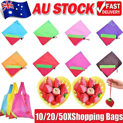 UP 50PCS Reusable Foldable Shopping Bags Grocery Carry Bag Storage Strawberry AU • $62.99