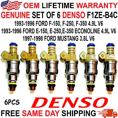 GENUINE DENSO X6 Fuel Injectors For 1993-1998 Ford 4.9L I6 3.8L V6 #F1ZE-B4C • $116.59