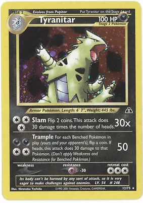 Pokemon Card - Neo Discovery 12/75 - TYRANITAR (holo-foil) - NM/Mint • $60.89