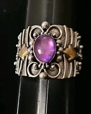 925: Gold Over Silver; Italian Faceted Design Silver-Amethyst Ring  Size 7.75 • $29.99