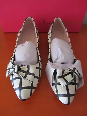 Kate Spade New York - Suki Flats Size 7.5 - Cream Black Check Nappa Leather NEW • $279.95