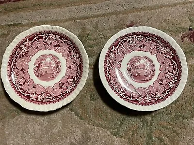 2 Antique  Mason’s Patent Ironstone China Vista Red Saucers/ Small Plates 575” • $20