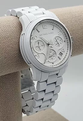 Michael Kors MK7331 Runway Chronograph 38mm White Stainless Steel Women's Watch • $110